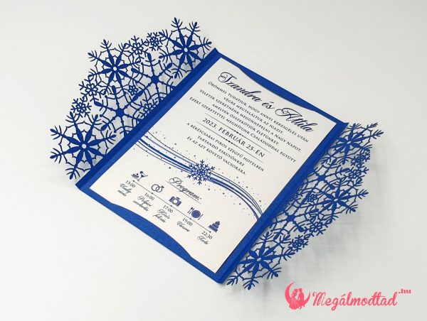Hópehely mintás elegáns lézervágott meghívó