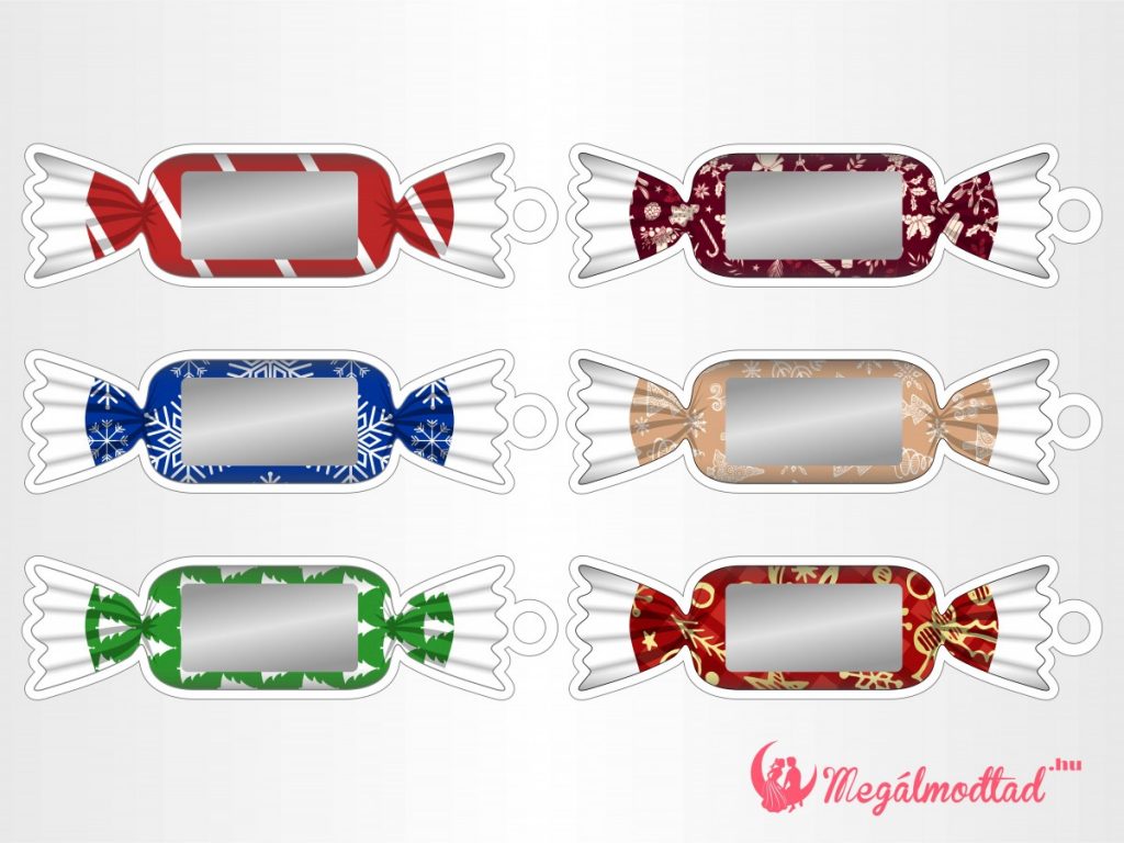 Karácsonyi szaloncukor dísz kaparófelülettel, különböző karácsonyi mintákkal