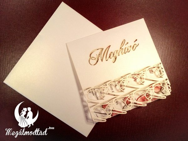 Kinyitható lézervágott esküvői meghívó dupla tulipán sormintával.