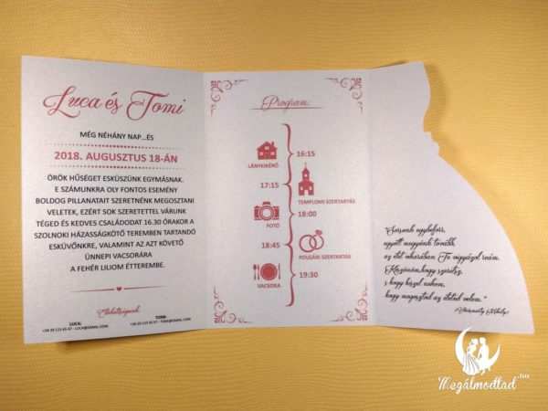 Bride & Groom vágott esküvői meghívó