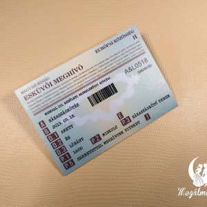 Egyedi esküvői meghívó forgalmi engedély stílusban, személyre szabható adatokkal és dizájnnal.
