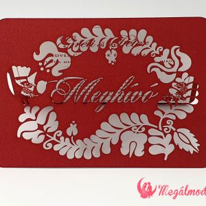 Magyar népmesék motívumokkal díszített kinyitható lézervágott esküvői meghívó.