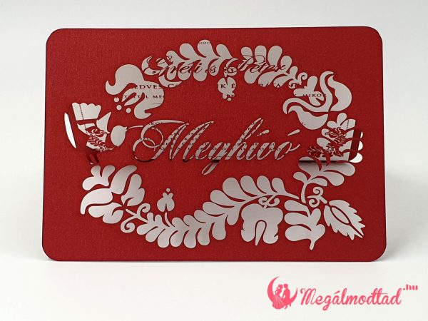Magyar népmesék motívumokkal díszített kinyitható lézervágott esküvői meghívó.