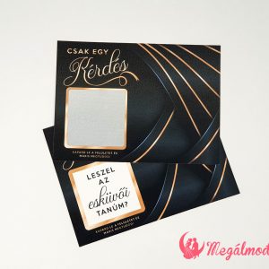 Elegáns tanúfelkérő kék háttéren arany díszítéssel, kaparós kérdéssel