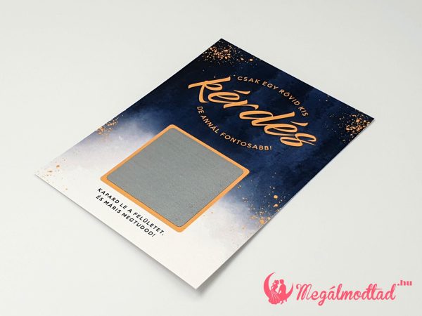 Tanúfelkérő kaparós sorsjegy sötétkék absztrakt mintával és arany díszítéssel