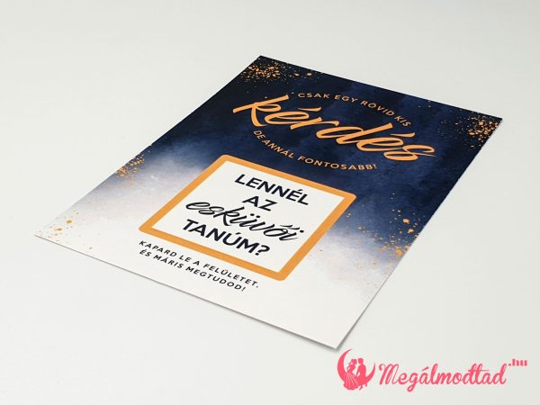 Tanúfelkérő kaparós sorsjegy sötétkék absztrakt mintával és arany díszítéssel