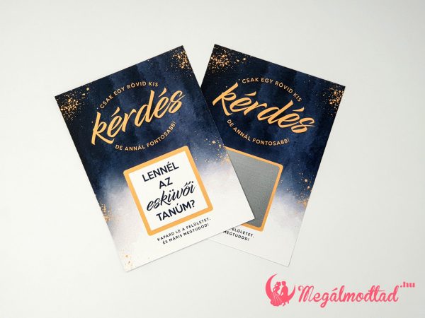 Tanúfelkérő kaparós sorsjegy sötétkék absztrakt mintával és arany díszítéssel