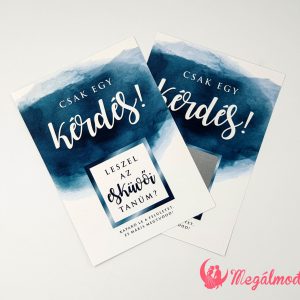 Tanúfelkérő kaparós sorsjegy kék akvarell mintával és rejtett kérdéssel