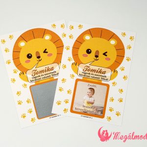 Oroszlános keresztszülő felkérő kaparós sorsjegy, izgalmas meglepetésekkel.