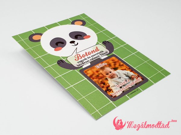 Aranyos panda macis keresztszülő felkérő kaparós sorsjegy, izgalmas meglepetésekkel.