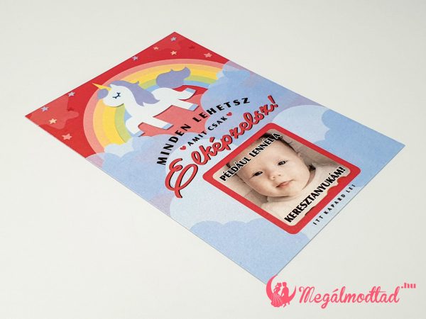 Szivárványos unikornisos keresztszülő felkérő kaparós sorsjegy
