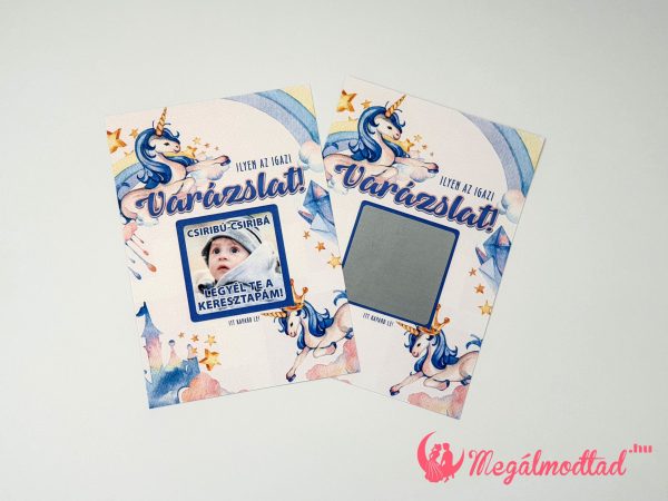Varázslatos unikornisos keresztszülő felkérő kaparós sorsjegy