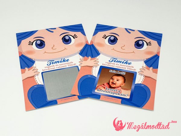 Babafigurás keresztszülő felkérő kaparós sorsjegy