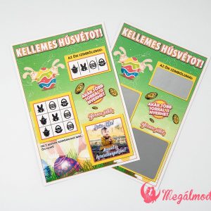 Húsvéti keresztszülő felkérő nyuszival és színes tojásokkal, három kaparós résszel