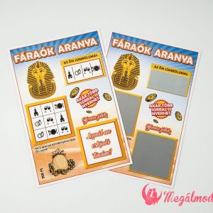 Elegáns, Fáraók aranya mintás tanúfelkérő kaparós sorsjegy három kaparófelülettel