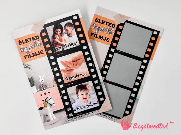 Elegáns keresztszülő felkérő régi filmszalaggal és hintaló grafikával