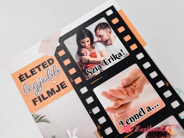Elegáns keresztszülő felkérő régi filmszalaggal és hintaló grafikával