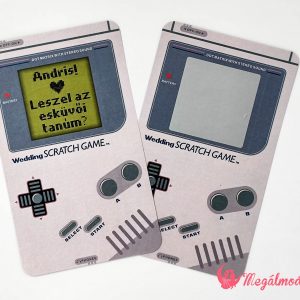 Retro Gameboy tanúfelkérő kaparós sorsjegy, játékos felkéréssel