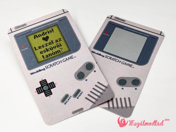 Retro Gameboy tanúfelkérő kaparós sorsjegy, játékos felkéréssel