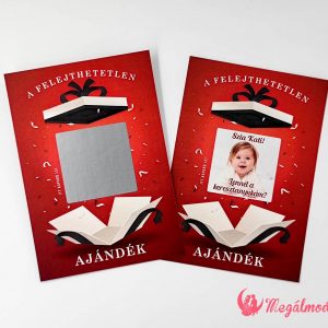 Bordó alapon, ajándékdoboz formájú keresztszülő felkérő, kaparófelülettel