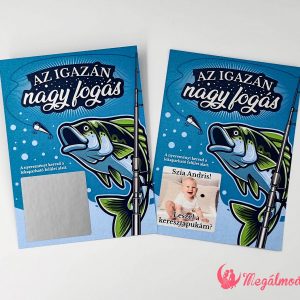 Horgászos témájú keresztszülő felkérő, kaparófelülettel