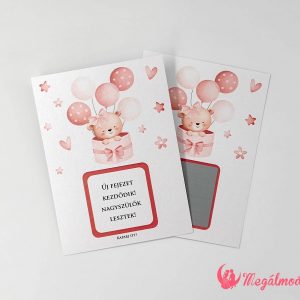 Kislány babaváró sorsjegy lufikkal, macival és masnival