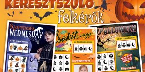 Halloween keresztszülő felkérő kaparós sorsjegy Wednesday, Csokit vagy csalunk és Happy Halloween mintákkal